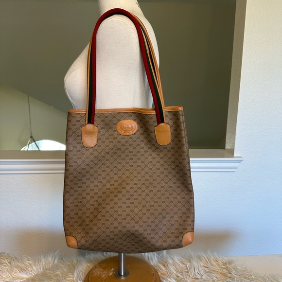 Authentic Vintage Gucci Interlocking GG Monogram Sherry Web Shopper Tote Bag - Picture 1 of 14